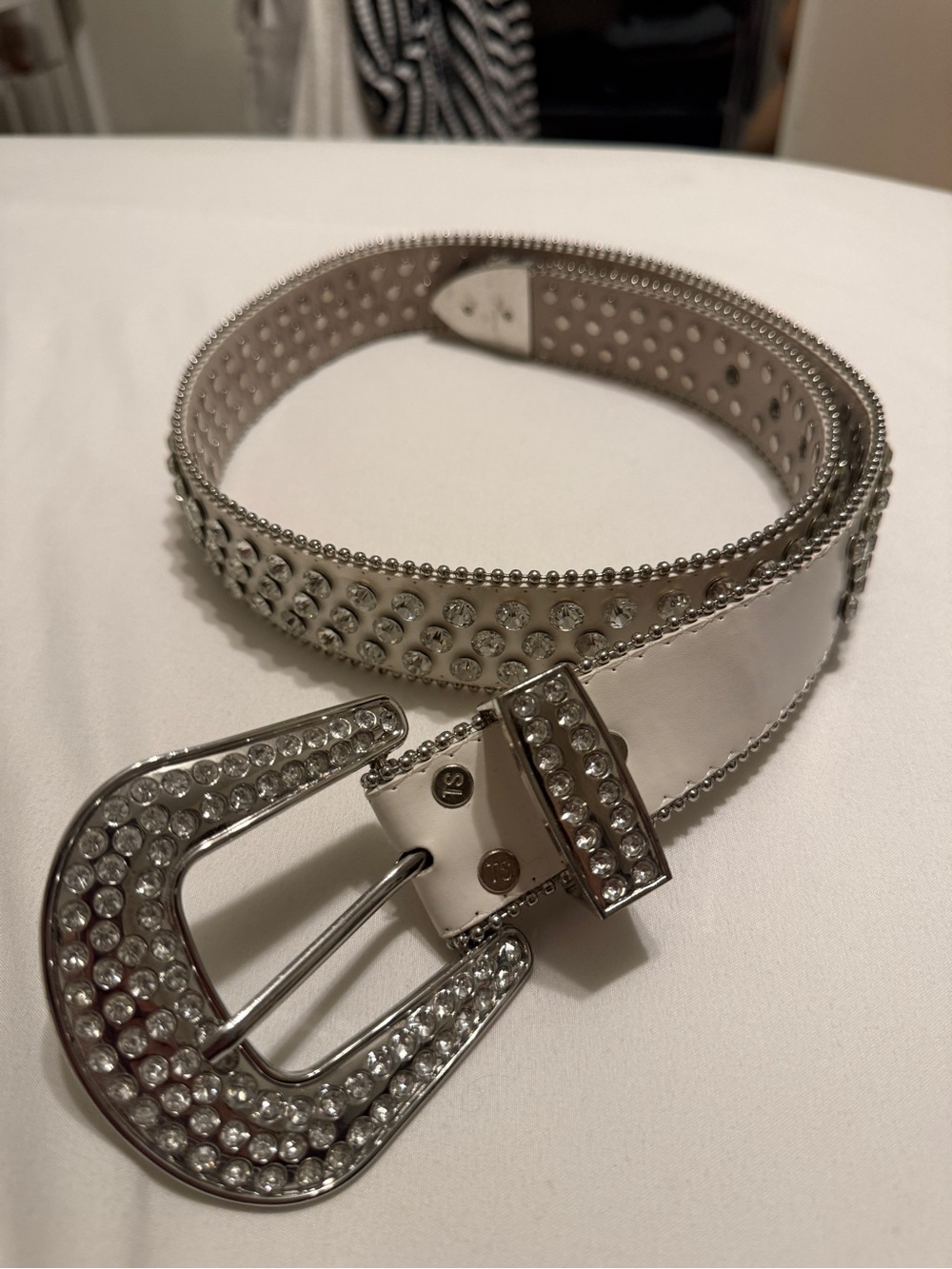 Crystal-Embellished White Women’s Belt